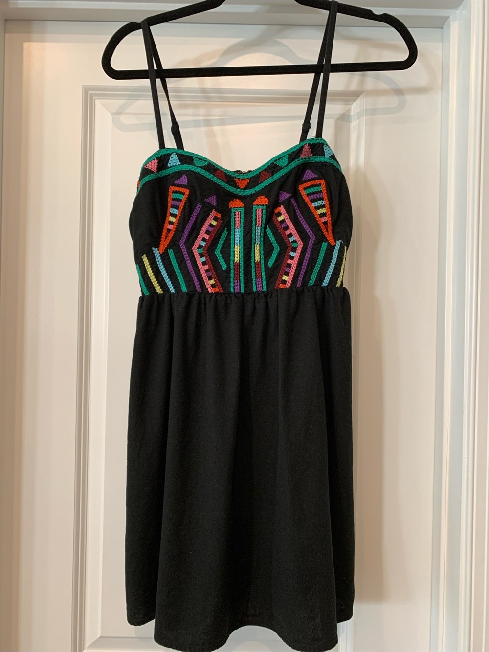 Staring at Stars linen blend Black Mini Dress with Multicolor Embroidered 8